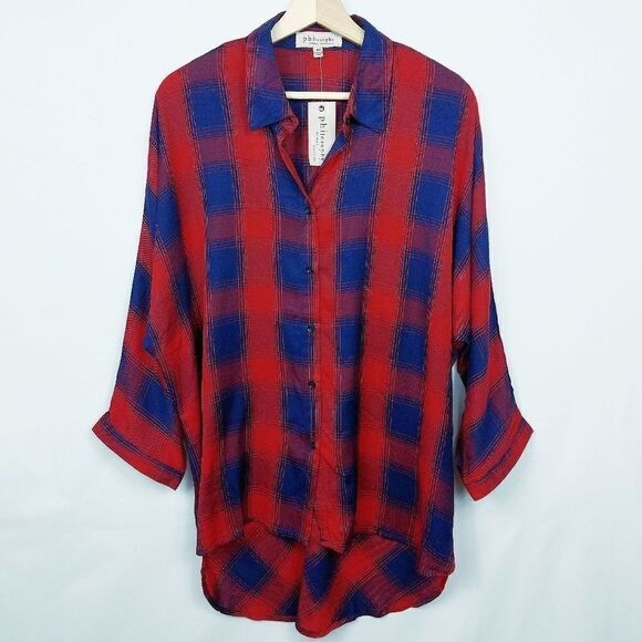 Philosophy Tops - Philosophy Plaid Hi-Lo Button Down Shirt
